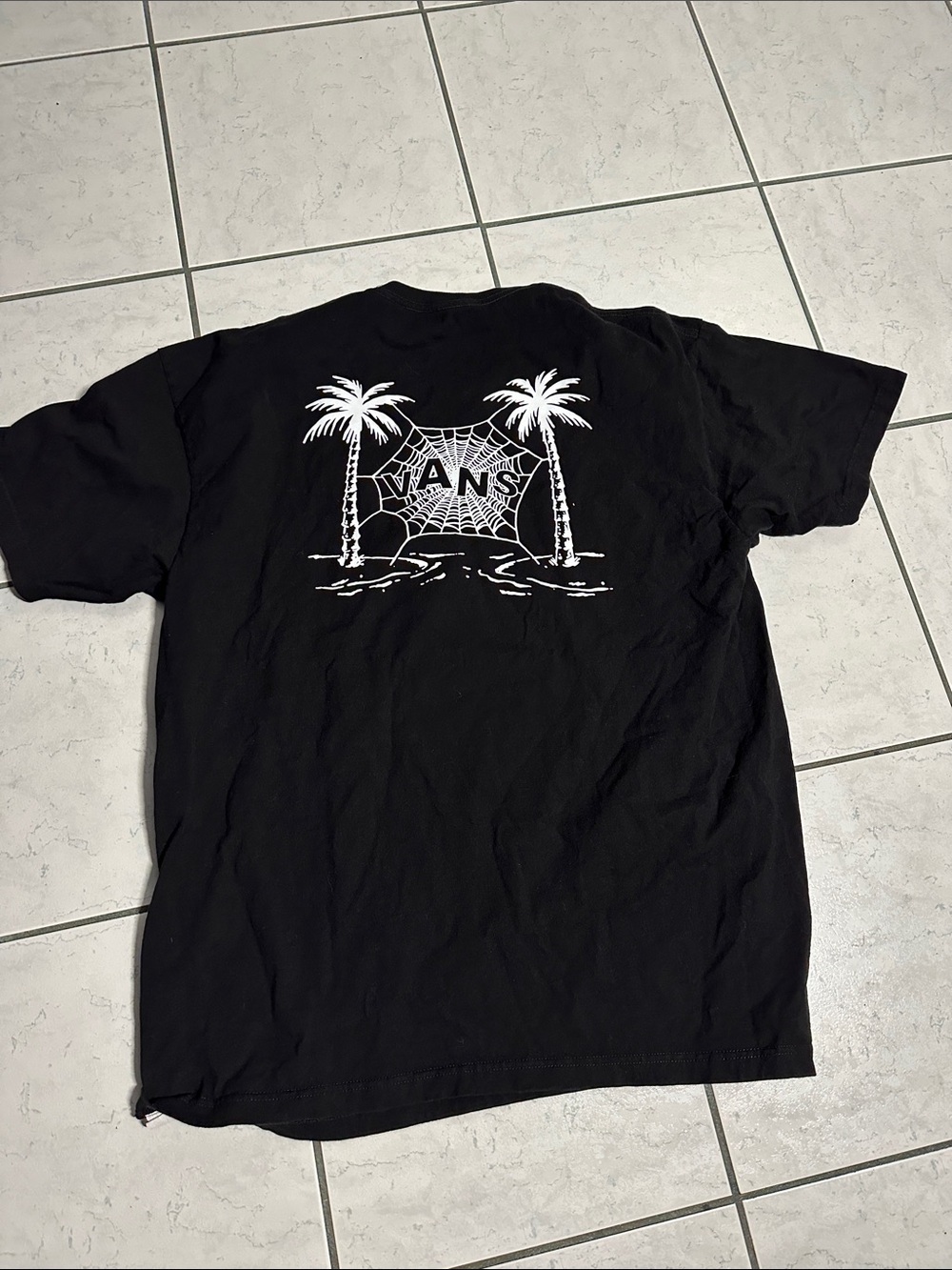 Vans Black Short-Sleeve Tee with White Palm & Web Back Graphic